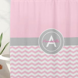Pink Grey Chevron Shower Curtain