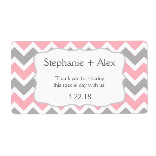 Pink & Grey Chevron Water Bottle - customise it! (Front)