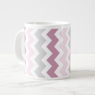 Pink Grey Chevrons Jumbo Coffee Mug