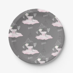 Pink & Grey Couture Ballerina Birthday Party Paper Plate