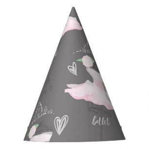 Pink & Grey Couture Ballerina Birthday Party Party Hat