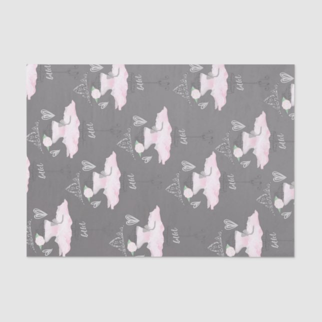 Pink & Grey Couture Ballerina Birthday Party Tissue Paper (Front)