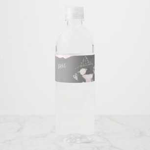 Pink & Grey Couture Ballerina Birthday Party Water Bottle Label