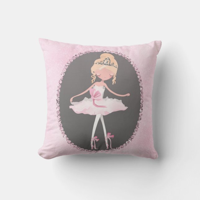 Pink & Grey Couture Ballerina Girls Bedroom Cushion (Front)