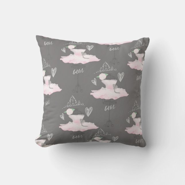 Pink & Grey Couture Ballerina Girls Bedroom Cushion (Front)