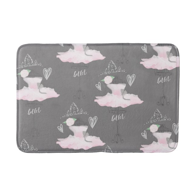 Pink & Grey Couture Ballerina Girls Whimsical Chic Bath Mat (Front)
