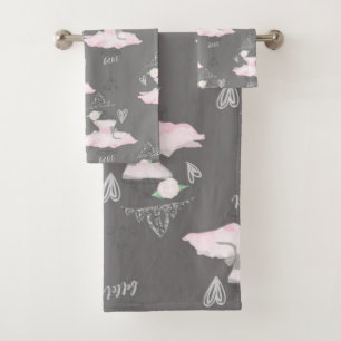 Pink & Grey Couture Ballerina Girls Whimsical Chic Bath Towel Set