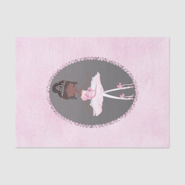 Pink & Grey Couture Dark Ballerina Birthday Party Tissue Paper (Front)