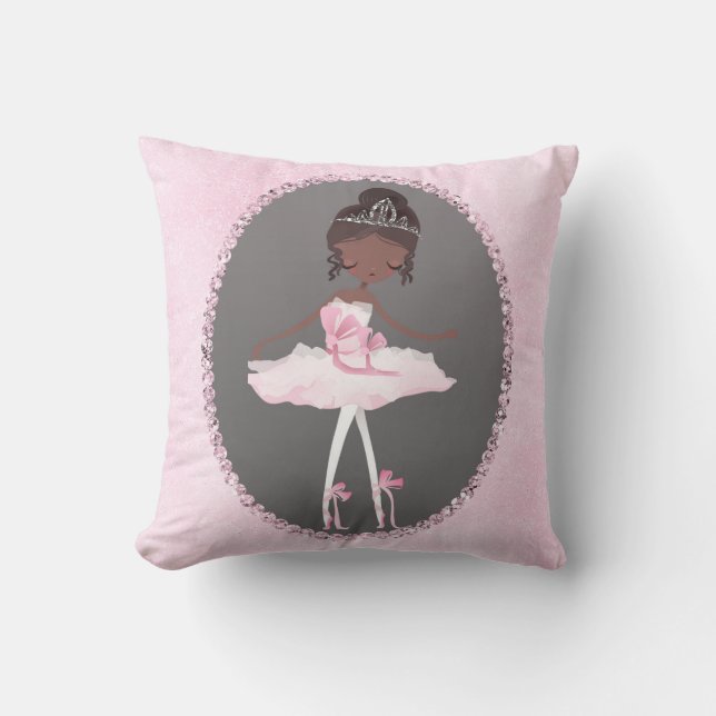 Pink & Grey Couture Dark Ballerina Girls Bedroom Cushion (Front)