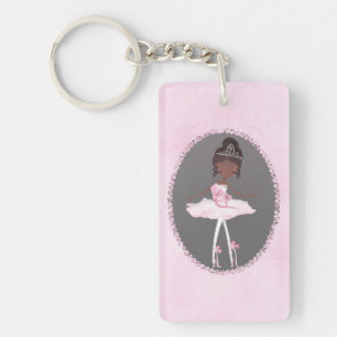 Pink & Grey Couture Dark Skin Ballerina Girls Key Ring