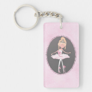 Pink & Grey Couture Light Skin Ballerina Girls Key Ring
