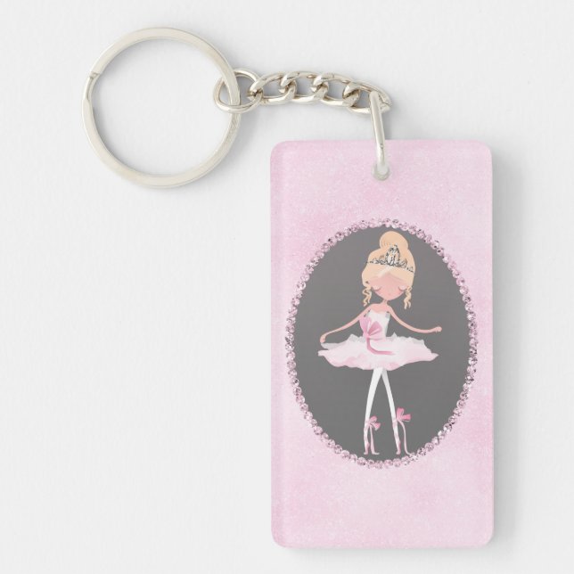 Pink & Grey Couture Light Skin Ballerina Girls Key Ring (Front)