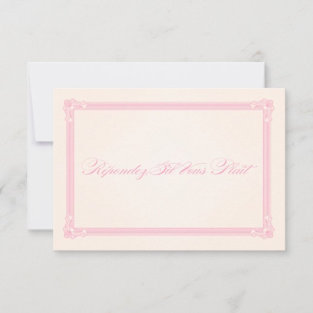 Pink, Grey & Cream Poster Style Wedding RSVP (Front)