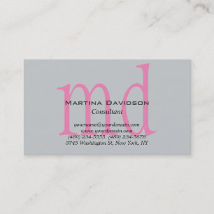 Pink Grey Creative Sophisticated Monogram Business Card