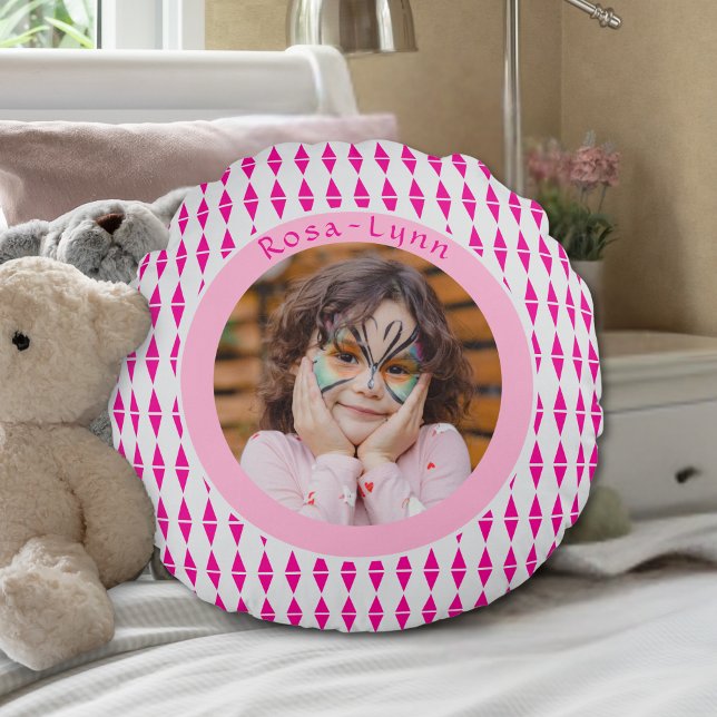 Pink Grey Custom Photo Round Cushion (Creator Uploaded)