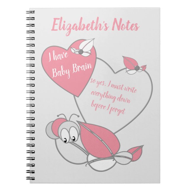 Pink grey cute caterpillar baby brain notebook (Front)