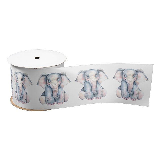 Pink Grey Cute Elephant Baby Shower  Satin Ribbon (Spool)
