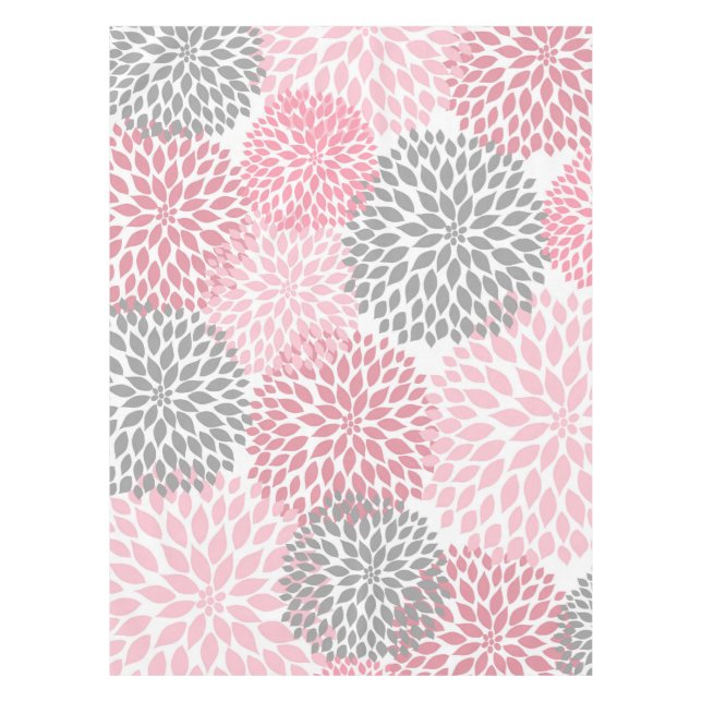 Pink Grey Dahlia floral art decor, flowers Tablecloth (Front)