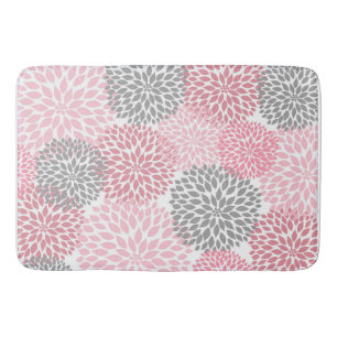 Pink Grey Dahlias Floral flowers blossoms Bath Mat
