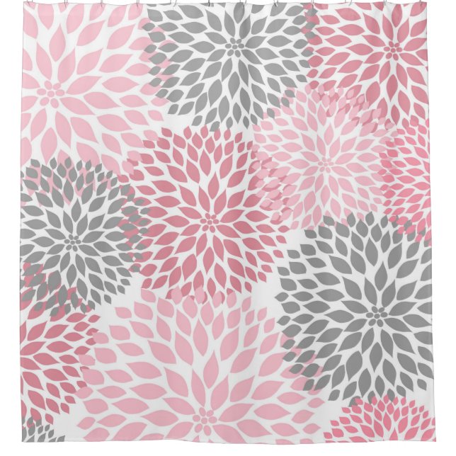 Pink Grey Dahlias / flowers floral blossoms Shower Curtain (Front)