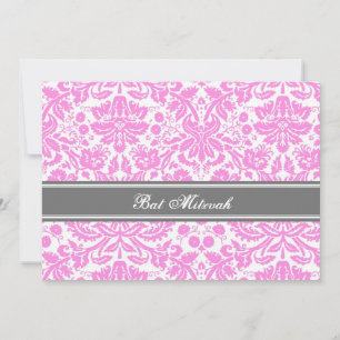 Pink Grey Damask Bat Mitzvah Invitations