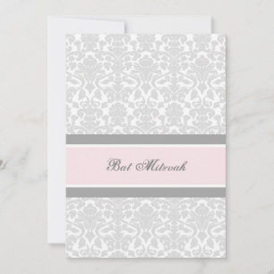 Pink Grey Damask Bat Mitzvah Invitations