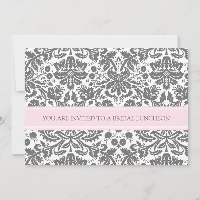 Pink Grey Damask Bridal Lunch Invitation (Front)