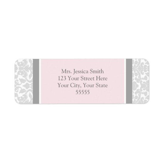 Pink Grey Damask Custom Return Address Labels