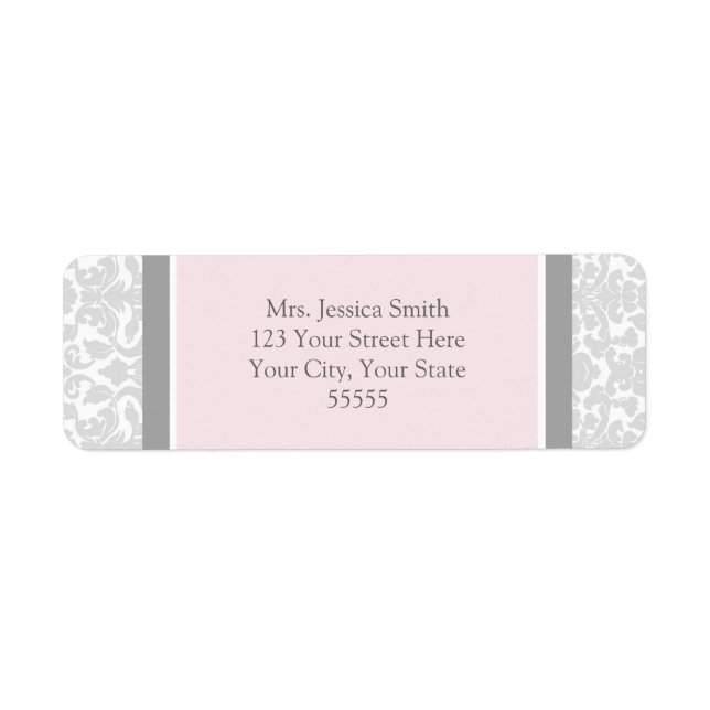 Pink Grey Damask Custom Return Address Labels (Front)