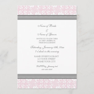 Pink Grey Damask Engagement Party Invitations