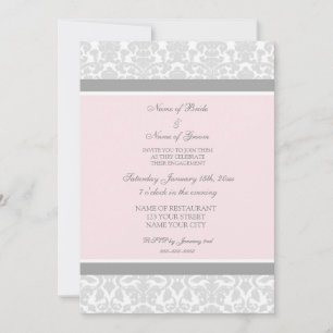 Pink Grey Damask Engagement Party Invitations