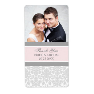 Pink Grey Damask Photo Wedding Labels