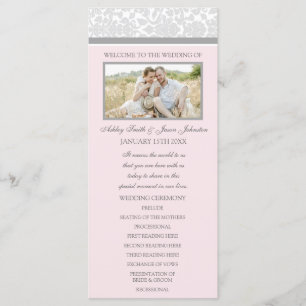 Pink Grey Damask Photo Wedding Program Programme