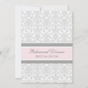 Pink Grey Damask Rehearsal Dinner Party Invitation