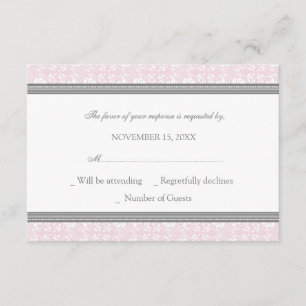 Pink Grey Damask RSVP Wedding Card