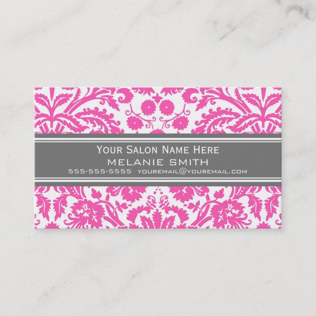 Pink Grey Damask Salon Appointment Cards (Front)