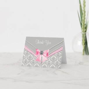 Pink Grey Damask Thank You