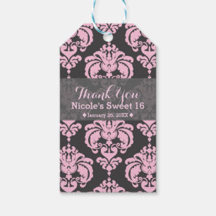 Pink & Grey Damask Vintage Wedding Event Favour Gift Tags