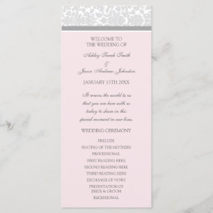 Pink Grey Damask Wedding Program Programme