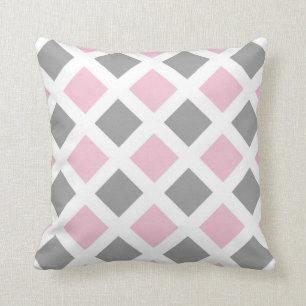 Pink Grey Diamond Geometric Cushion