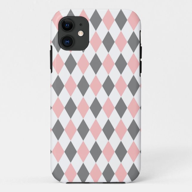 Pink Grey Diamond Mosaic Pattern Case-Mate iPhone Case (Back)