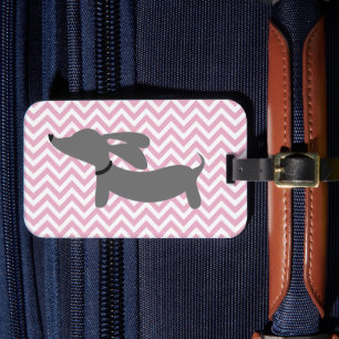 Pink & Grey Doxie Wiener Dog Luggage Bag Tag