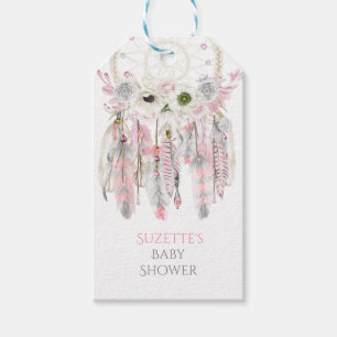Pink Grey Dream Catcher Arrow Feathers Ribbons Gift Tags