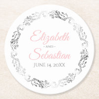 Pink & Grey Elegant Floral Filigree Wedding