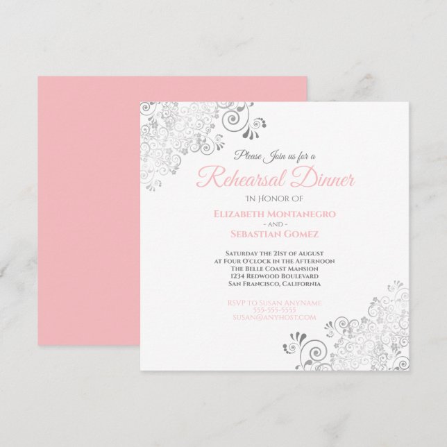 Pink & Grey Elegant Wedding Rehearsal Dinner Invitation (Front/Back)