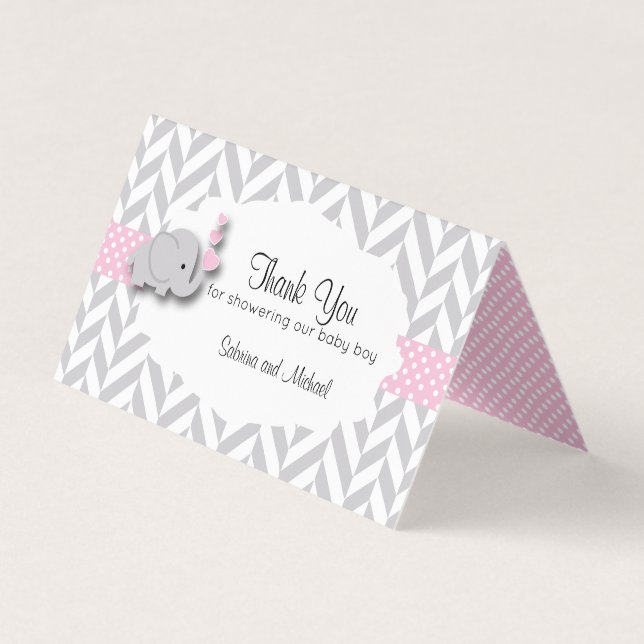 Pink & Grey Elephant Baby Shower | Candy Toppers Business Card (Front)