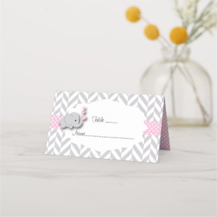 Pink & Grey Elephant Baby Shower Place Card