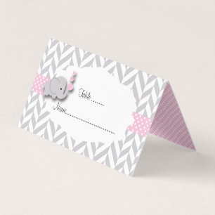 Pink & Grey Elephant Baby Shower   Place Cards