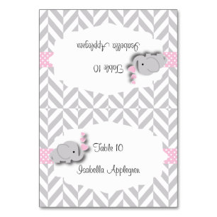 Pink & Grey Elephant Baby Shower   Place Cards