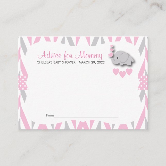 Pink & Grey Elephant Baby Shower Sm - Advice (Front)